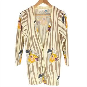ANTHROPOLOGIE SPARROW Floral Rendering Animal Striped Grandpa Cardigan Size L